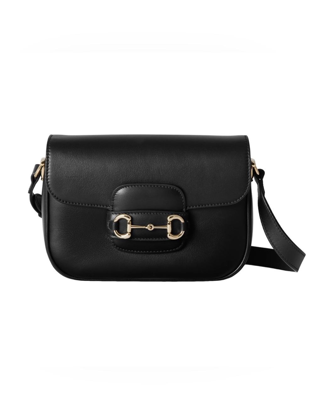 Gucci Black Leather Crossbody Bag with Light Gold Horsebit Hardware